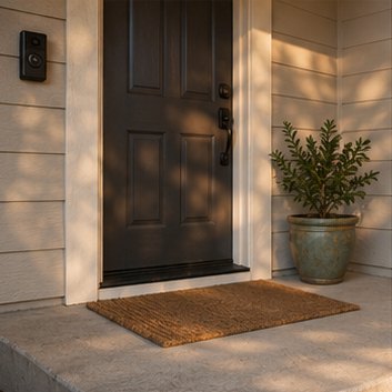 Welcoming front porch with a doorbell and potted plant on a Bakersfield home — book a certified inspection with Anchor Pillar Inspection