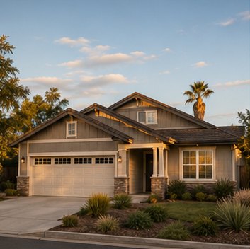 Well-kept single-family home at golden hour in Bakersfield, California — certified home inspections by Anchor Pillar Inspection