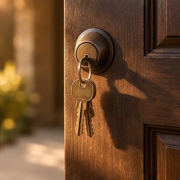 House keys in a front door lock — get an instant home inspection quote and book with Anchor Pillar Inspection in Bakersfield